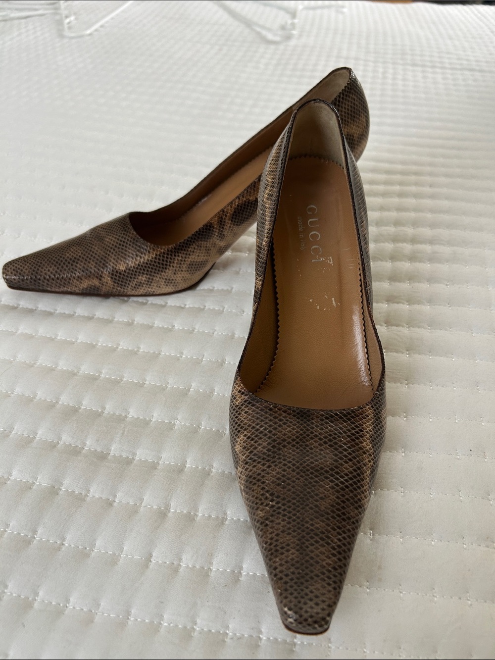 Gucci Brown Snake-Print Pointed-Toe Stiletto Pumps